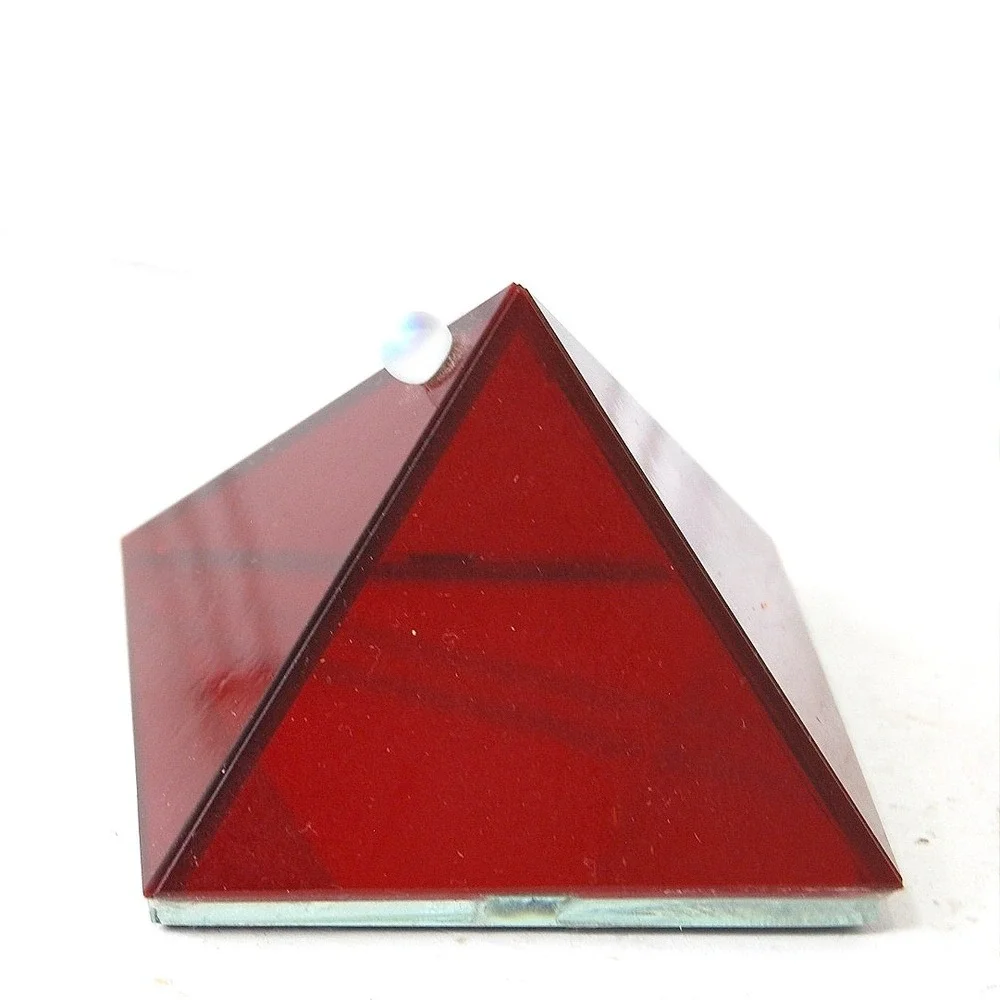 Vintage Kheops International Pyramid Wishing Box Red Glass Mirror Trinket Case